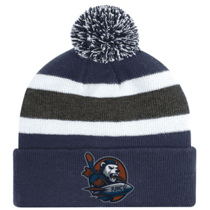 9S243M Acrylic Roll Pom Pom Toque - Navy/Charcoal/White