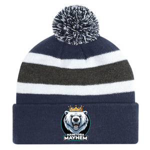 9S243M Acrylic Roll Pom Pom Toque - Navy/Charcoal/White